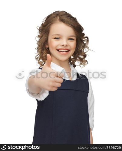 picture of beautiful pre-teen girl showing thumbs up