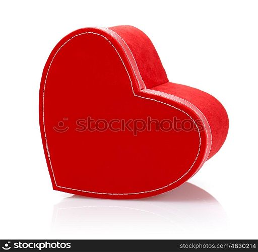 Picture of beautiful red heart-shaped gift-box isolated on white background, romantic present for Valentine day, luxury symbolic container for holiday candy, wedding gift, love concept