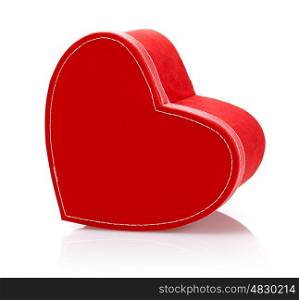 Picture of beautiful red heart-shaped gift-box isolated on white background, romantic present for Valentine day, luxury symbolic container for holiday candy, wedding gift, love concept
