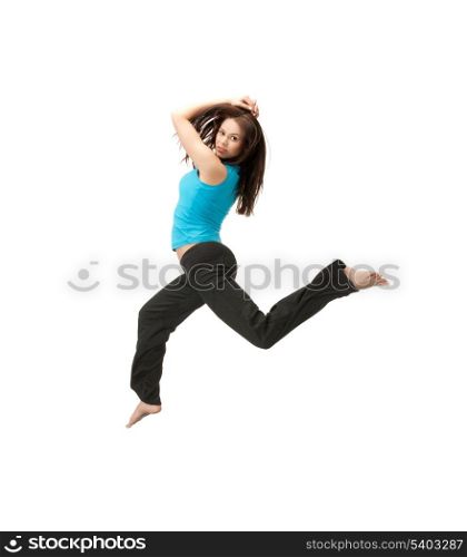 picture of beautiful sporty woman jumping in sportswear