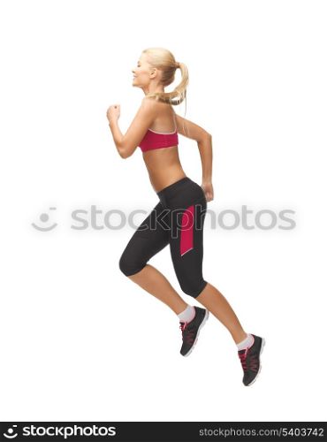 picture of beautiful sporty woman running or jumping