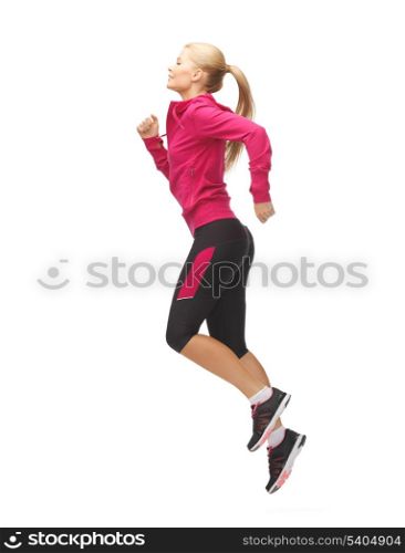 picture of beautiful sporty woman running or jumping