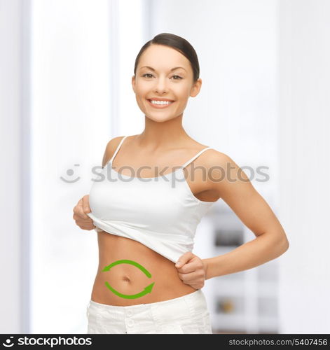 picture of beautiful sporty woman with arrows on her stomach