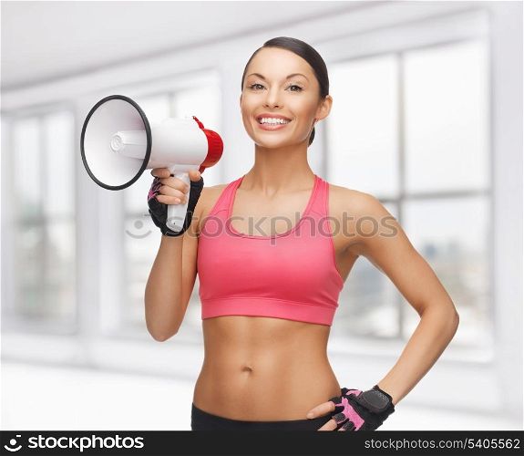picture of beautiful sporty woman with megaphone