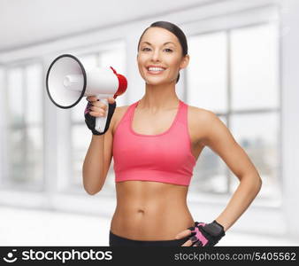 picture of beautiful sporty woman with megaphone