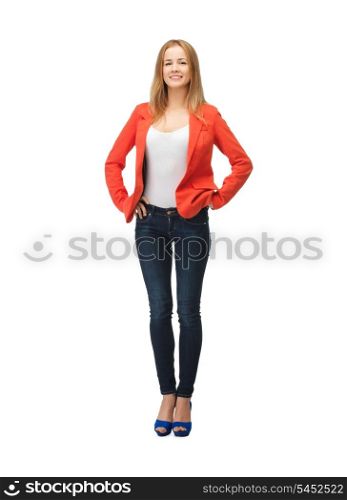 picture of beautiful teenage girl in casual clothes on high heels