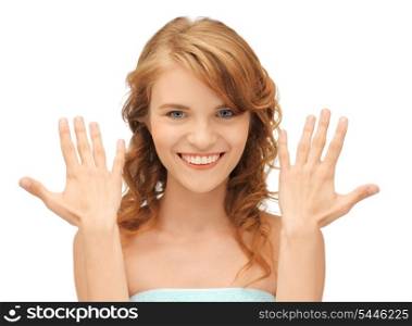 picture of beautiful teenage girl showing her hands