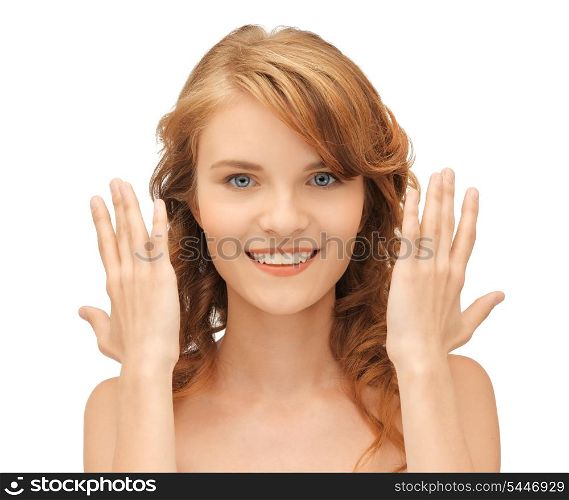 picture of beautiful teenage girl showing her hands