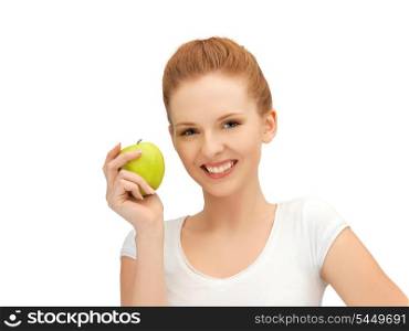 picture of beautiful teenage girl with green apple.