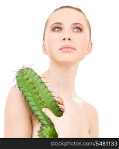 picture of beautiful topless woman with cactus