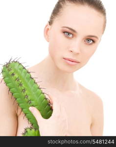 picture of beautiful topless woman with cactus