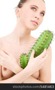 picture of beautiful topless woman with cactus