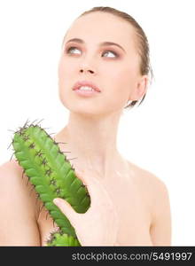 picture of beautiful topless woman with cactus