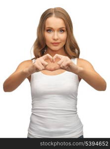 picture of beautiful woman forming heart shape