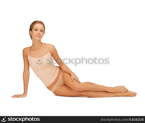 picture of beautiful woman in beige cotton underwear