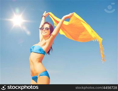 picture of beautiful woman in bikini and sunglasses. woman in bikini and sunglasses