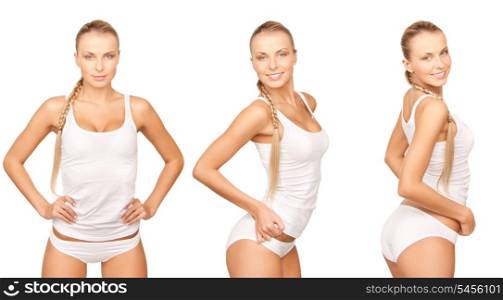 picture of beautiful woman in cotton undrewear in 3 different poses