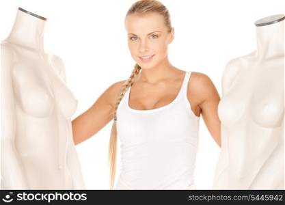 picture of beautiful woman in cotton undrewear with mannequins