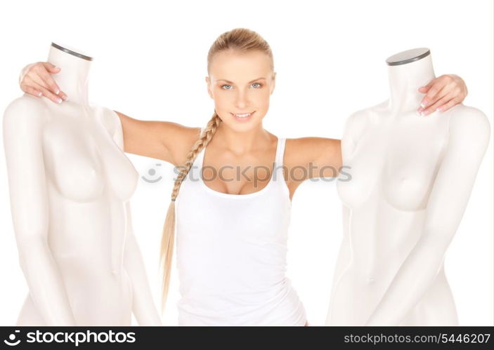 picture of beautiful woman in cotton undrewear with mannequins