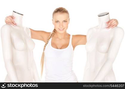 picture of beautiful woman in cotton undrewear with mannequins