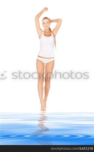 picture of beautiful woman in cotton undrewear with water