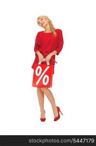 picture of beautiful woman in red dress with shopping bag