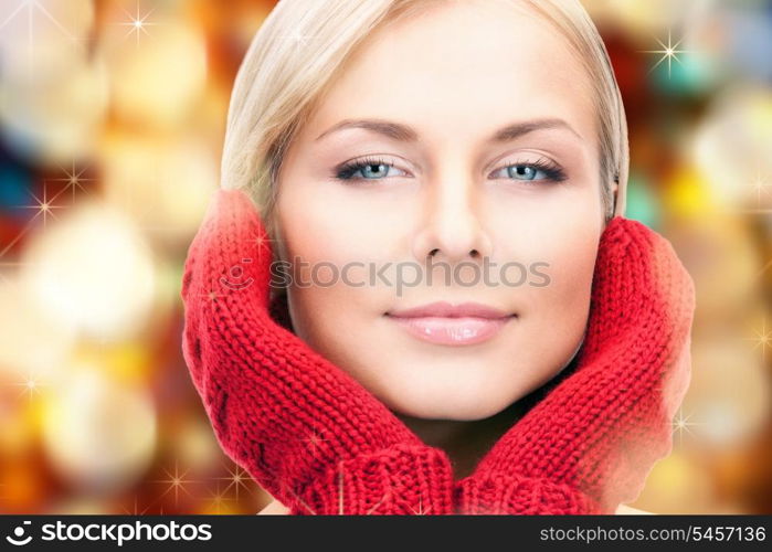 picture of beautiful woman in red mittens