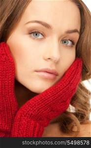 picture of beautiful woman in red mittens