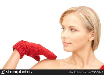 picture of beautiful woman in red mittens