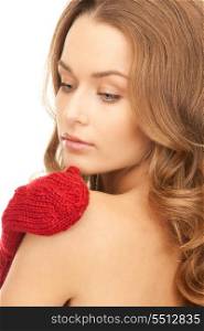 picture of beautiful woman in red mittens&#xA;