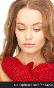 picture of beautiful woman in red mittens&#xA;