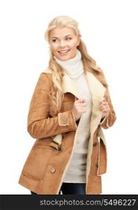 picture of beautiful woman in sheepskin jacket&#xA;