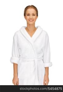 picture of beautiful woman in white bathrobe