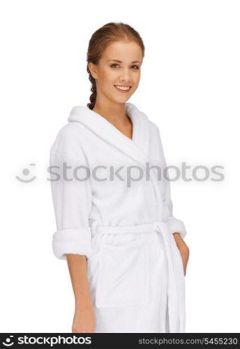 picture of beautiful woman in white bathrobe