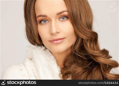 picture of beautiful woman in white comforter