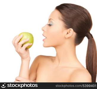 picture of beautiful woman in with an apple