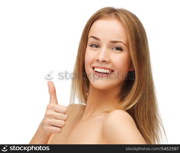 picture of beautiful woman showing thumbs up