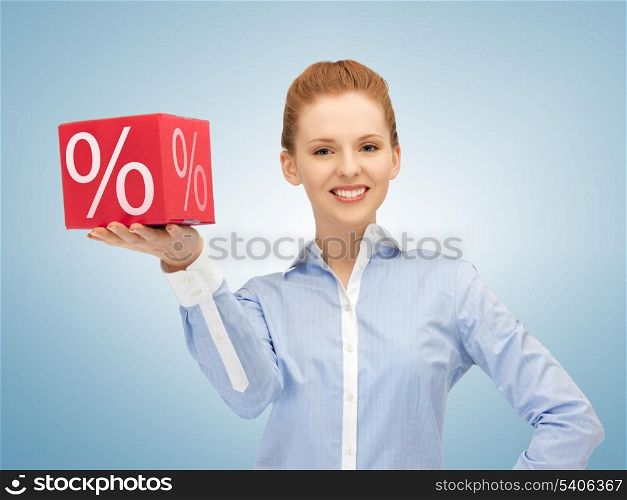 picture of beautiful woman with big percent box
