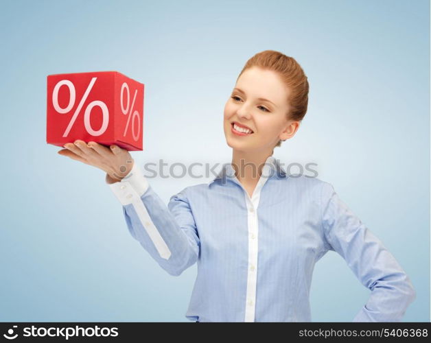 picture of beautiful woman with big percent box