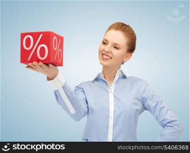 picture of beautiful woman with big percent box
