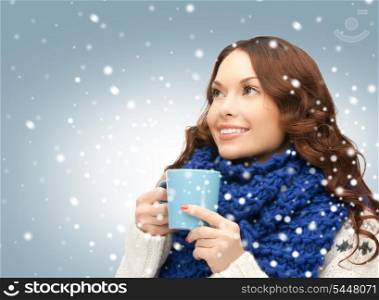 picture of beautiful woman with blue mug