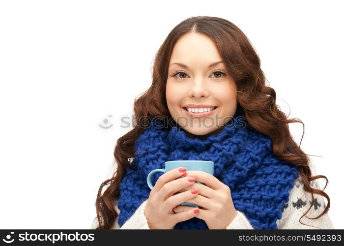 picture of beautiful woman with blue mug