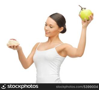 picture of beautiful woman with cake and apple