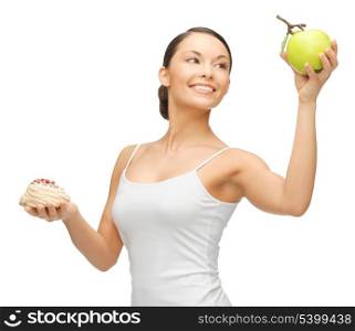 picture of beautiful woman with cake and apple