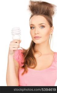 picture of beautiful woman with energy saving bulb