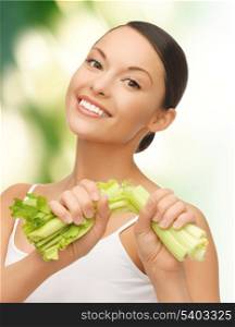 picture of beautiful woman with fresh celery