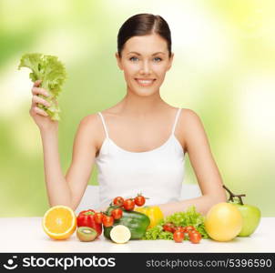 picture of beautiful woman with fruits and vegetables