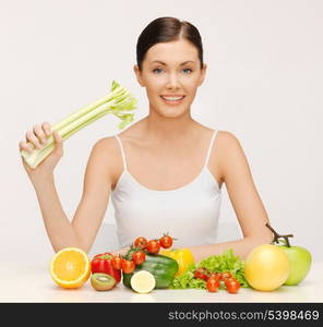 picture of beautiful woman with fruits and vegetables