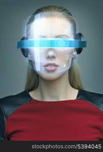 picture of beautiful woman with futuristic glasses