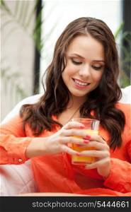 picture of beautiful woman with glass of juice